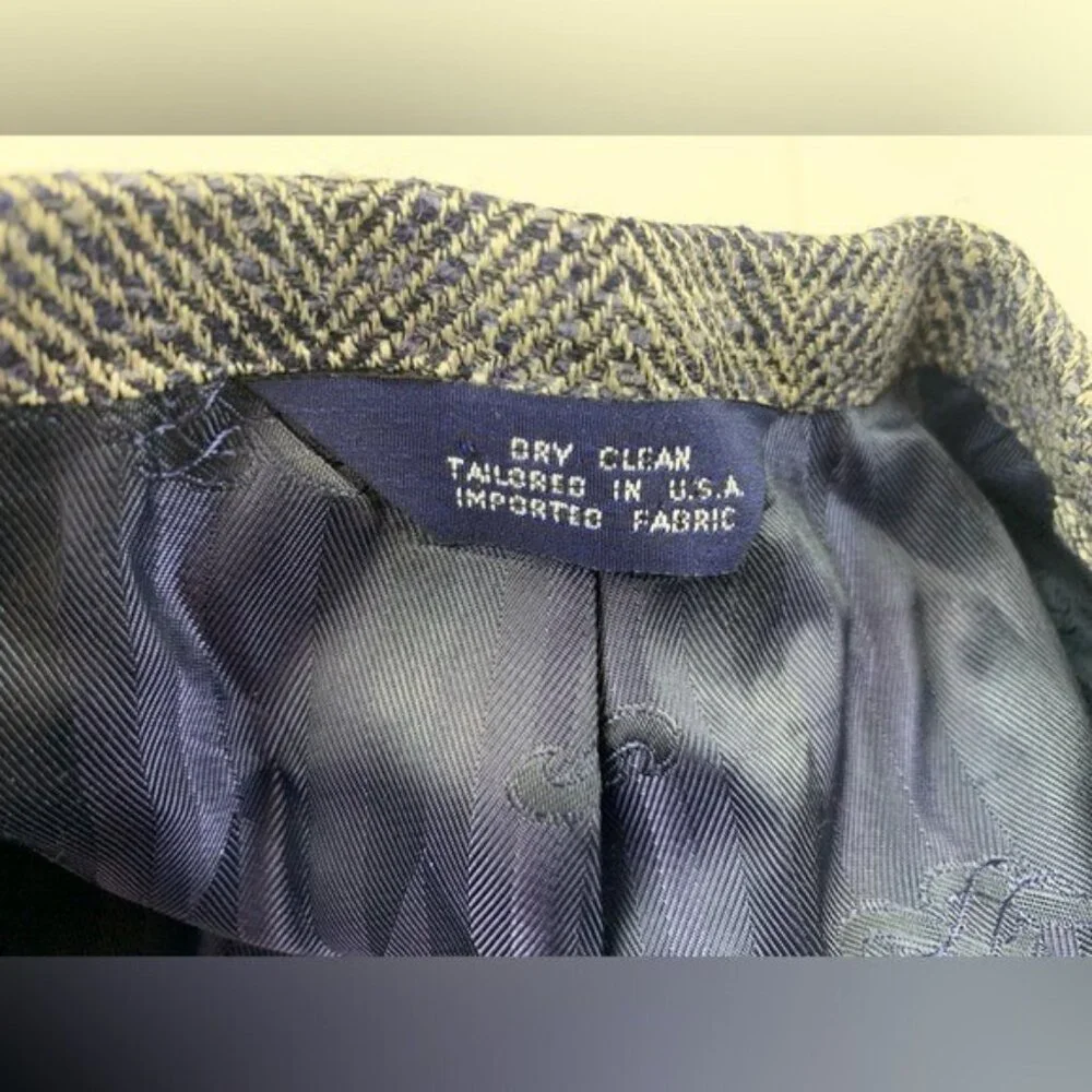 Vintage Walter Pye's LeBaron Clothes Blazer Jacket Dark Blue Herringbone 43L EUC